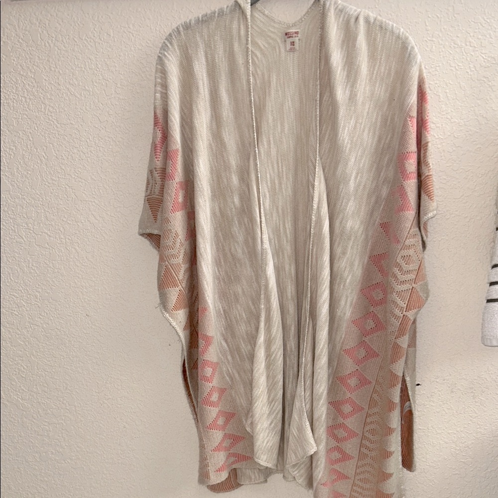Beige and Pink Open Front Cardigan